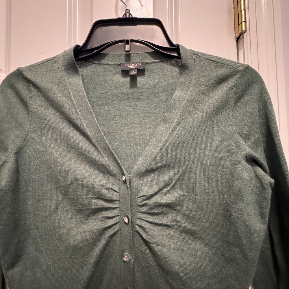 Talbots Size P Green Button Up Sweater - image 3